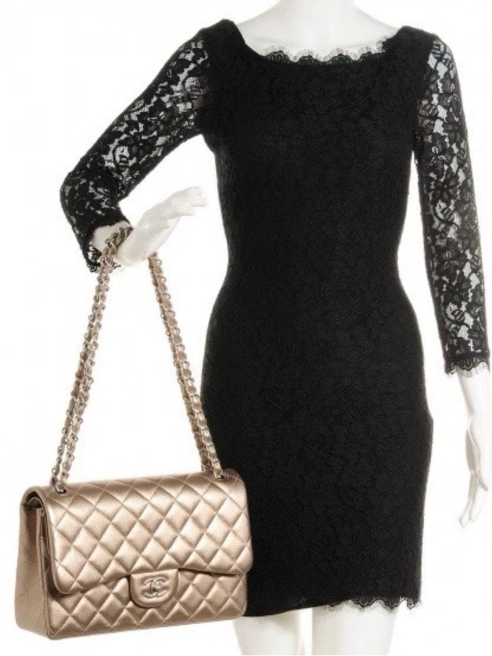 CHANEL Classic Quilted Metallic Champagne Jumbo lampskin Double Flap Crossbody